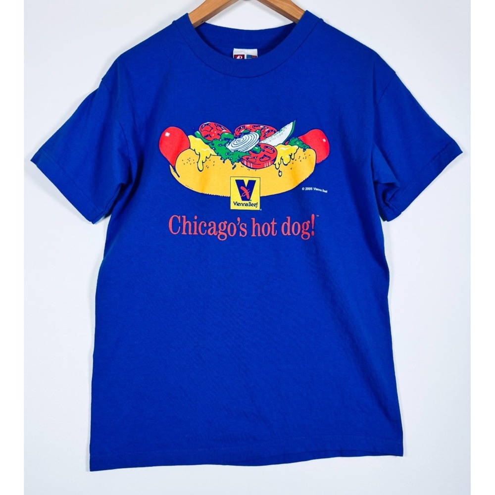 Vintage 2005 Vienna Beef Chicago Hot Dog T Shirt Bayside USA Medium Blue Foodie